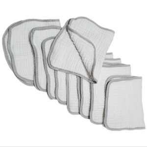Looxii Baby Muslin White w/Grey Trim Burp 100% Muslin Cloths (Lot of 9)